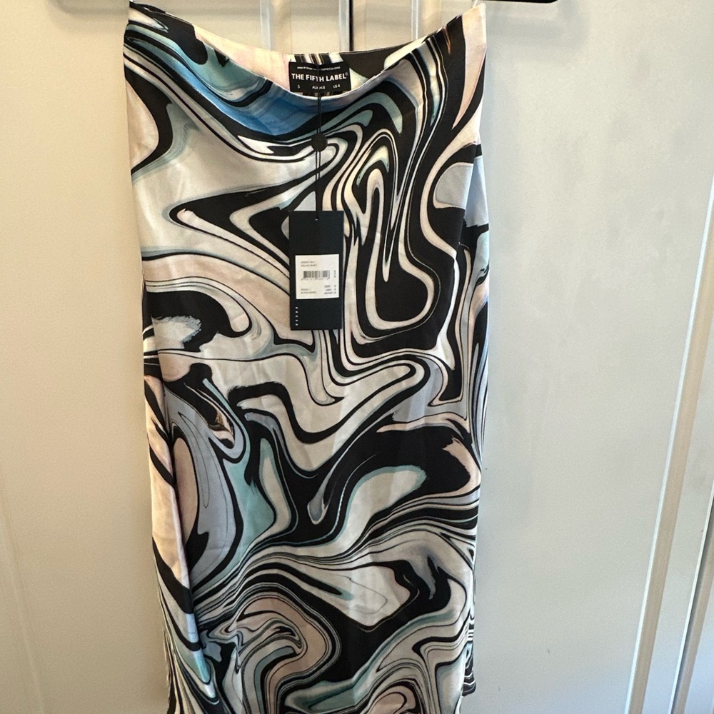 The Fifth Label Swirl Print Midi Skirt - Black, White, Blue